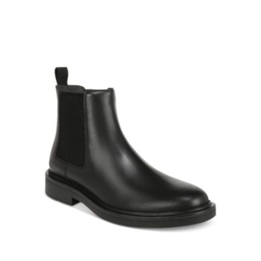 VINCE. Mens Black Heel Pull-Tab Erik Toe Block Heel Leather Chelsea Boot 8 M